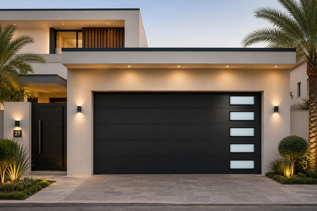 Black Overhead Sectional door With Windows